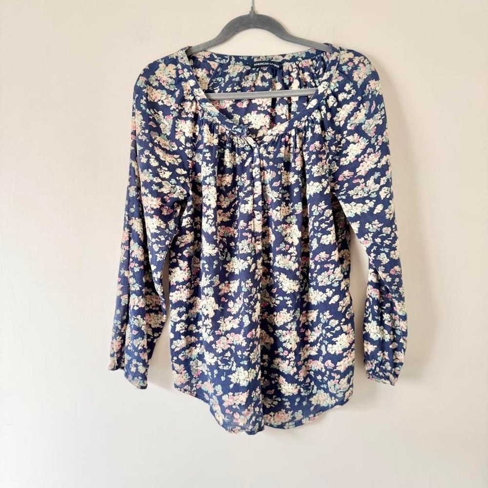 Cotton Floral Peasant Blouse medium ditsy flower prairie henley button